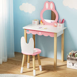 1 Set of Keezi Kids Dressing Table Wooden Bunny Pink