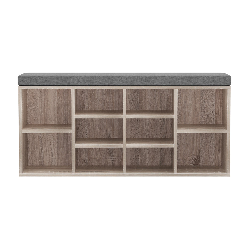 Pine & Grey Shoe Rack Bench with Cushion