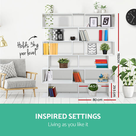 Artiss RIVA White 6-Tier Bookshelf