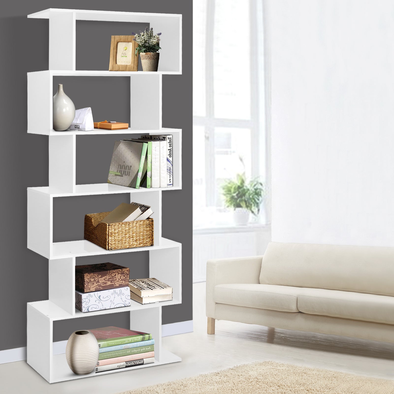 Artiss RIVA White 6-Tier Bookshelf