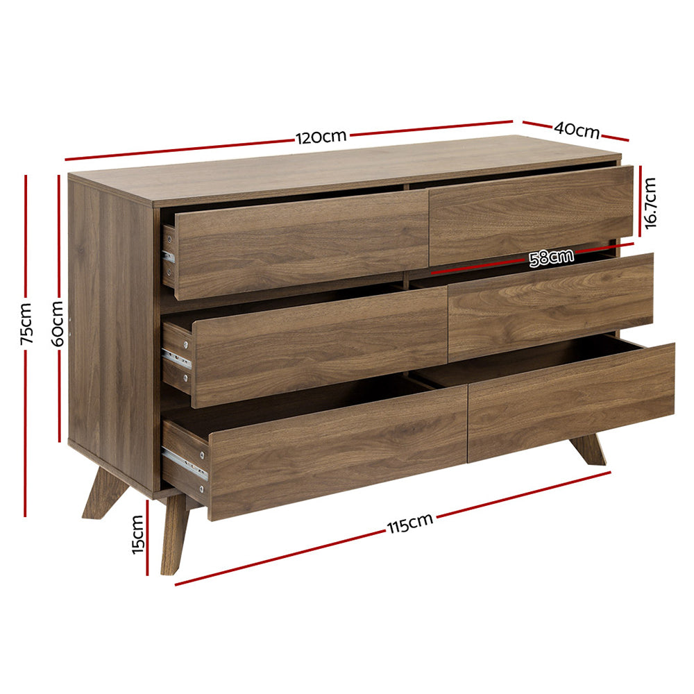 Walnut 6-Drawer Modern Chest of Drawers