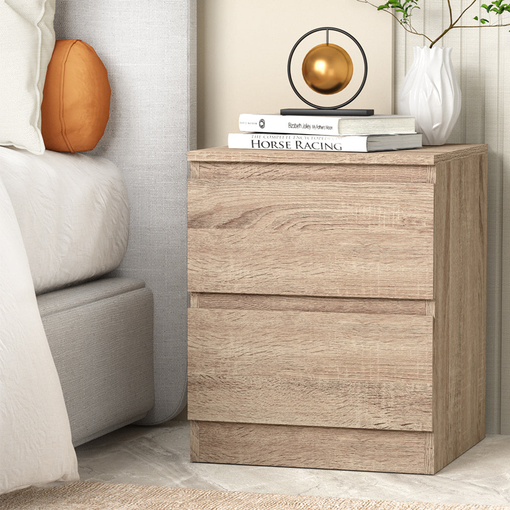 Artiss Bedside Table 2 Drawers - PEPE Compact Bedroom Storage Nightstand