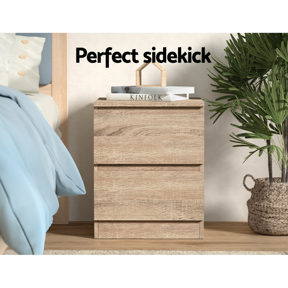 Artiss Bedside Table 2 Drawers - PEPE Compact Bedroom Storage Nightstand