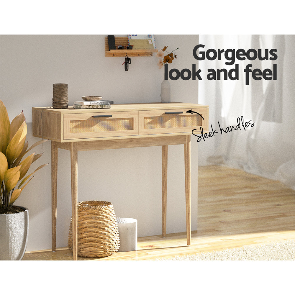 Artiss Elegant Console Table with Rattan Drawers