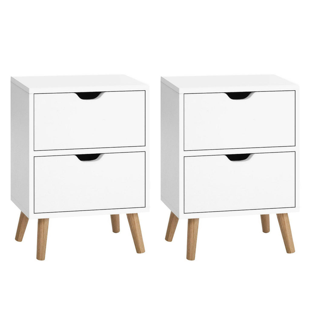 Artiss 2X Bedside Table 2 Drawers - BODEN White