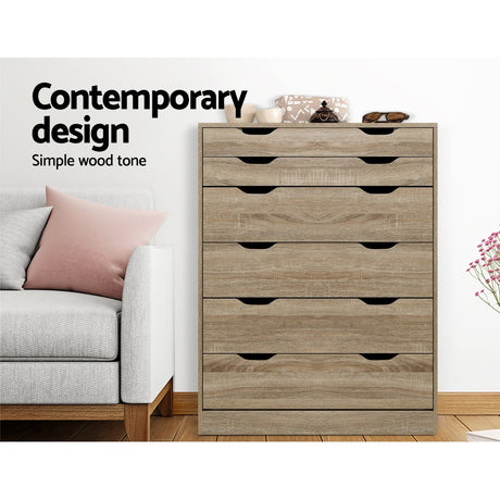 Scandinavian-Inspired 6 Drawer Tallboy Storage