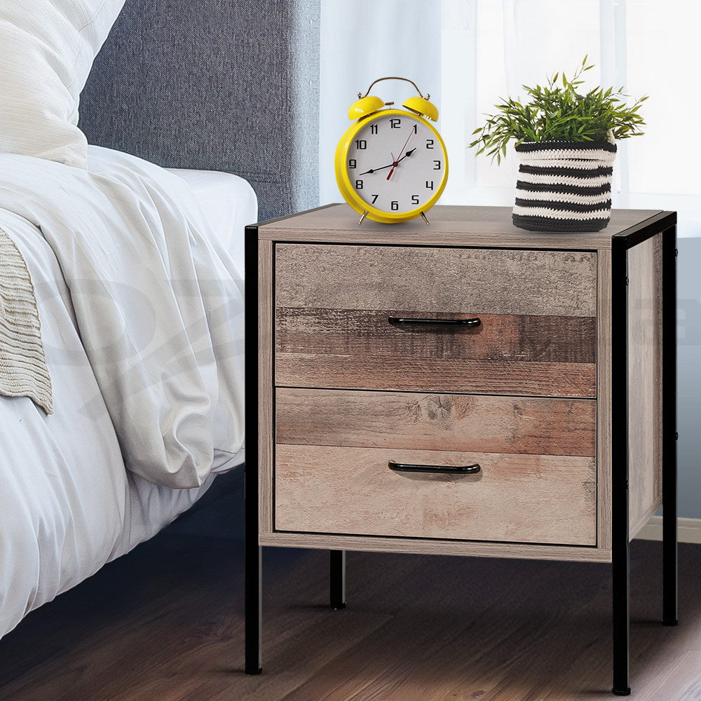 Artiss Bedside Table 2 Drawers - BARNLY