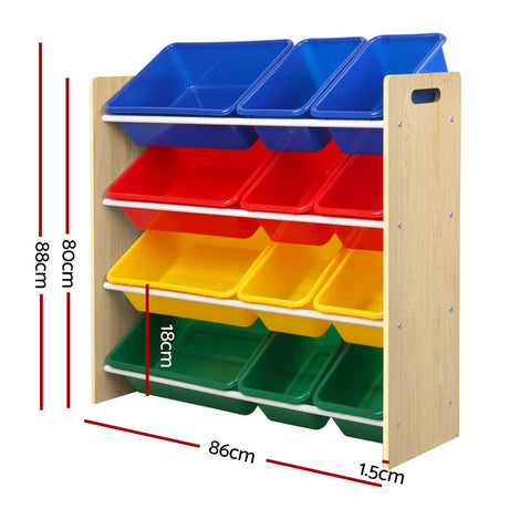 Keezi Kids Toy Box 12 Bins Bookshelf Organiser Children Storage Rack