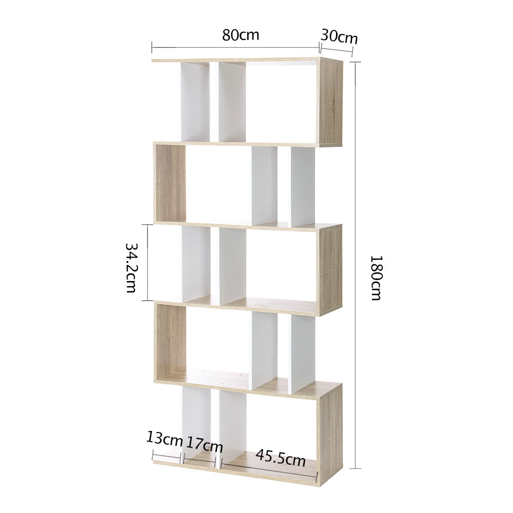 Artiss RITA 5-Tier Bookshelf in White & Oak