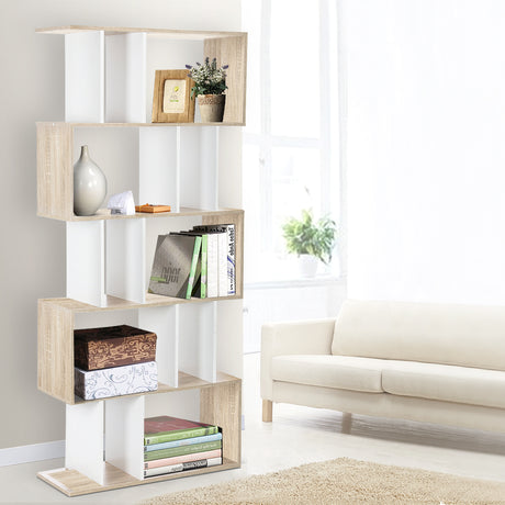Artiss RITA 5-Tier Bookshelf in White & Oak