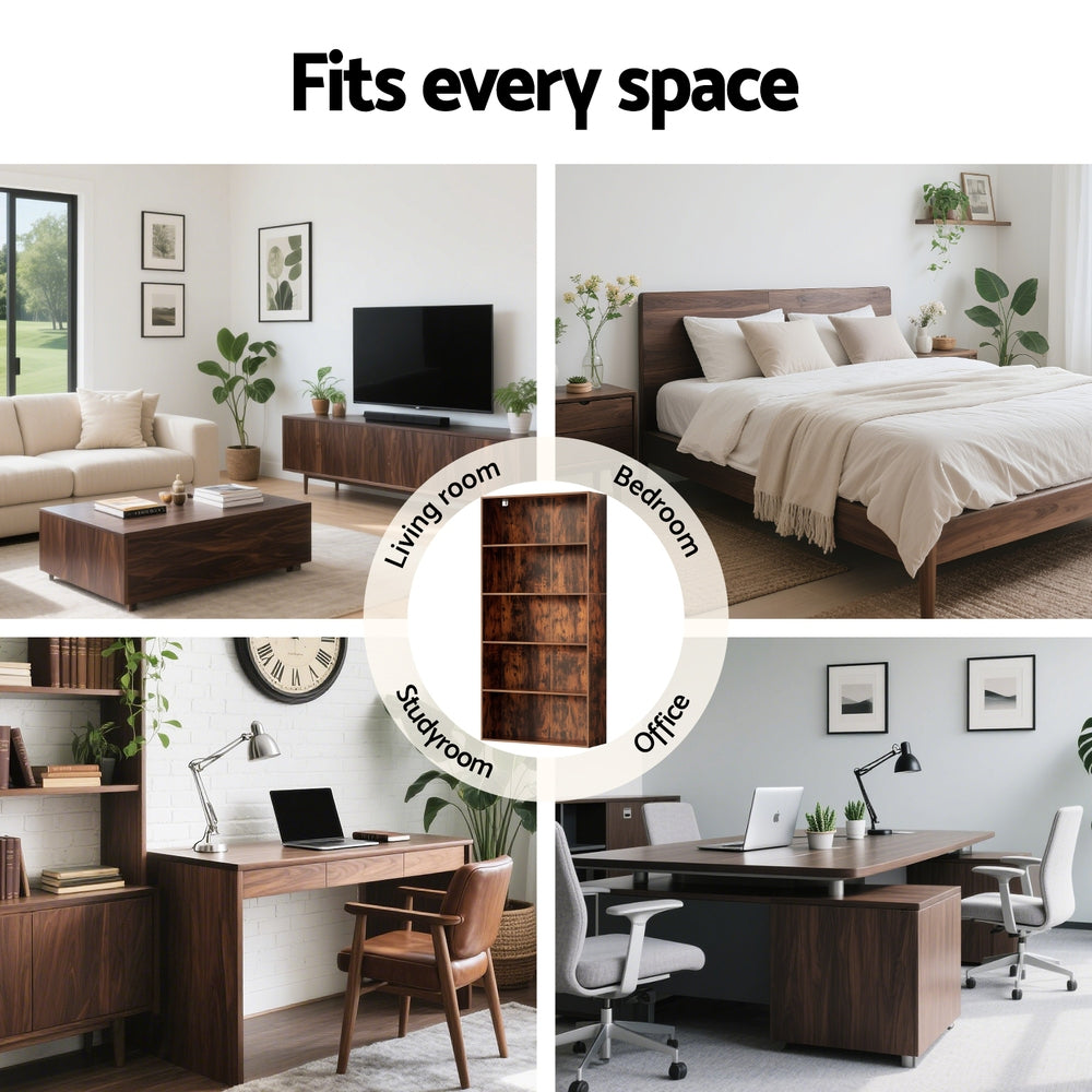 Artiss 5-Tier Walnut Bookshelf