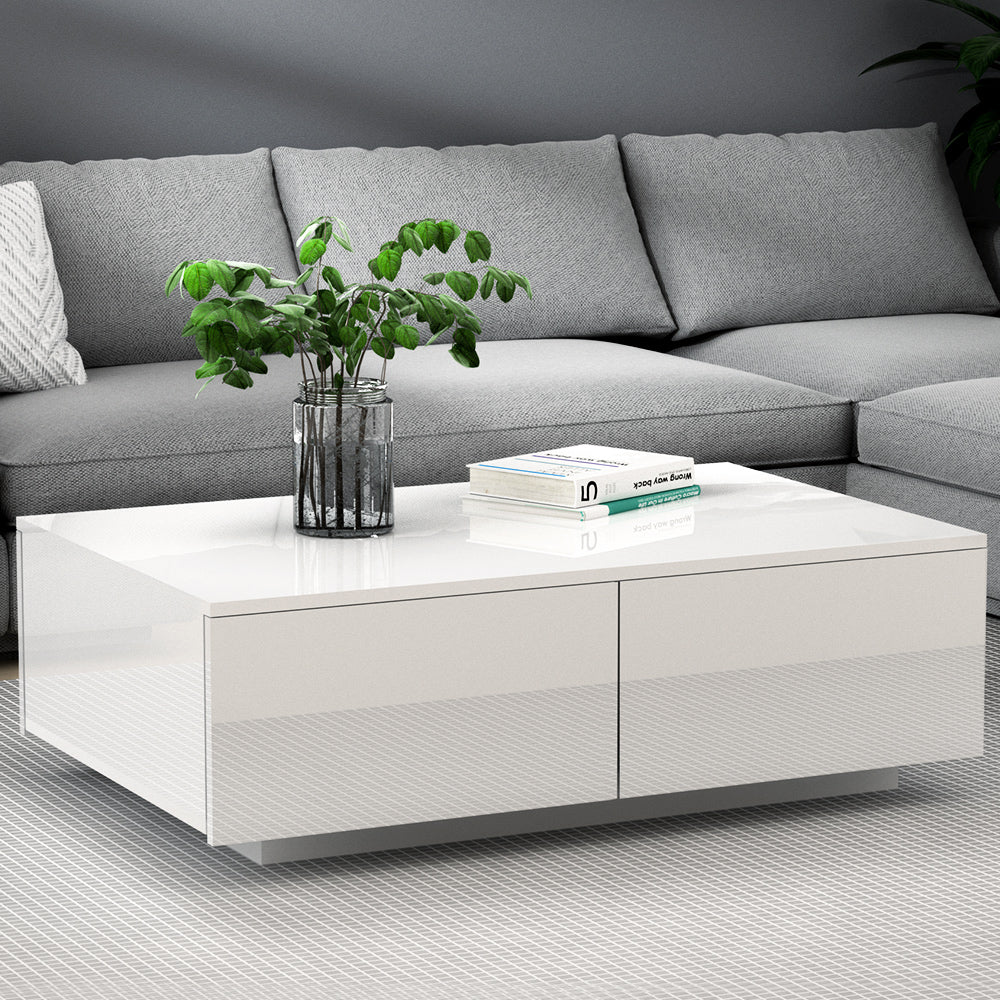 Artiss White Coffee Table with 4 Drawers