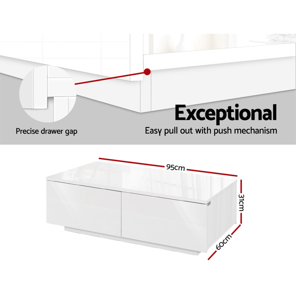 Artiss White Coffee Table with 4 Drawers