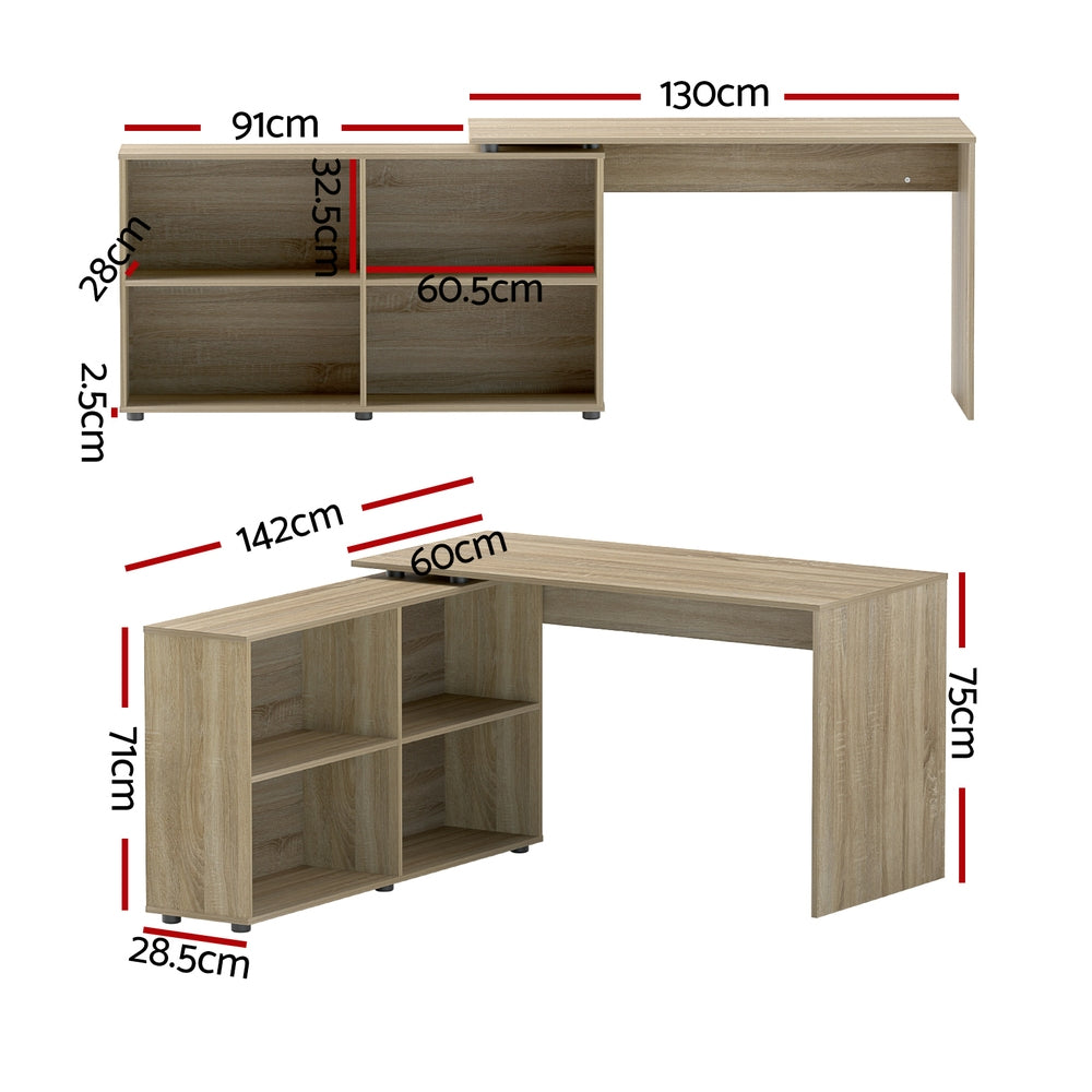 Artiss Alban 130CM Oak Computer Desk Bookshelf