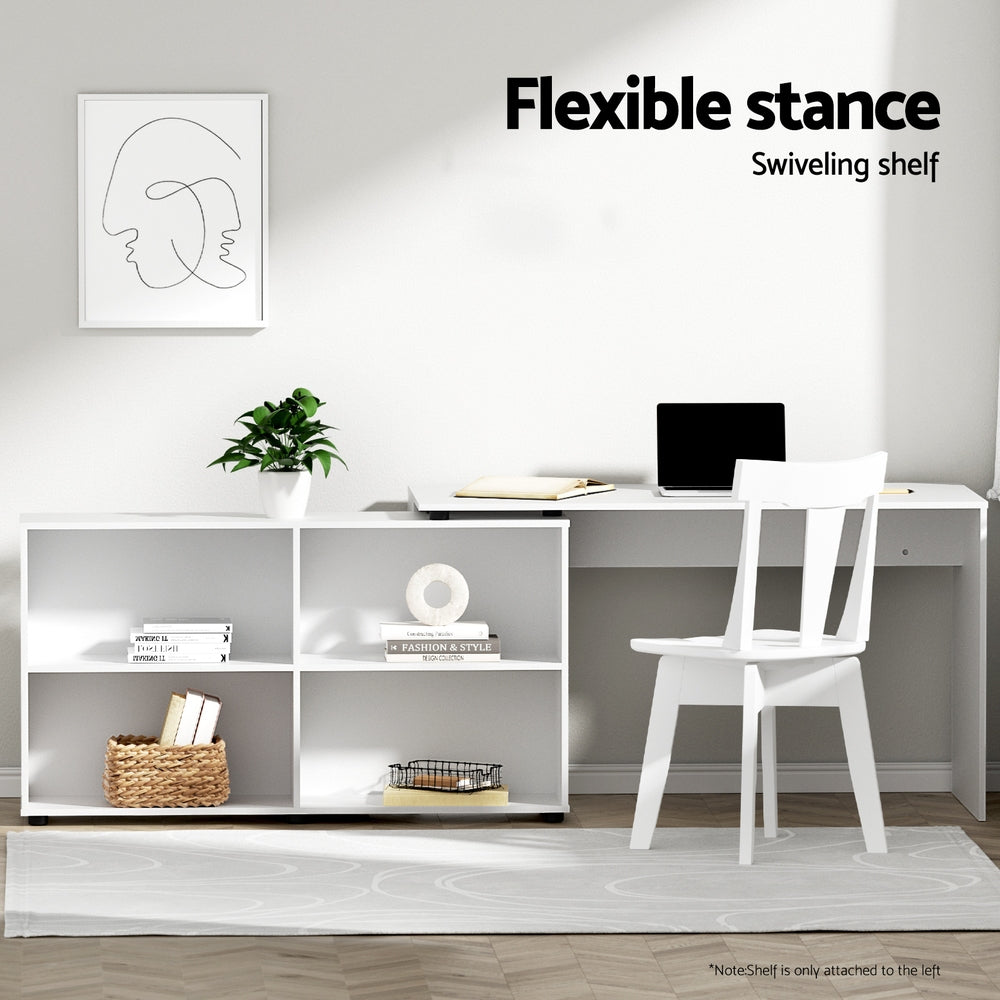 Artiss White L-Shaped Computer Desk & Bookshelf