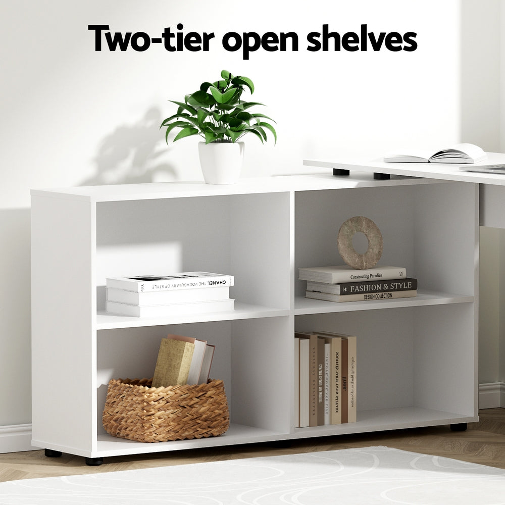 Artiss White L-Shaped Computer Desk & Bookshelf