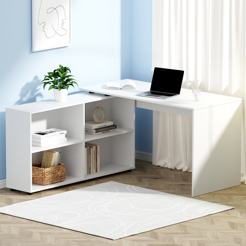 Artiss White L-Shaped Computer Desk & Bookshelf