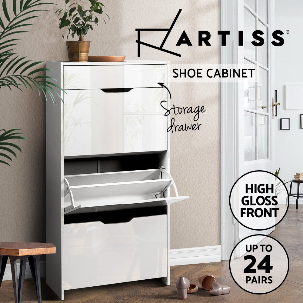Elegant White Shoe Rack Cabinet with Storage