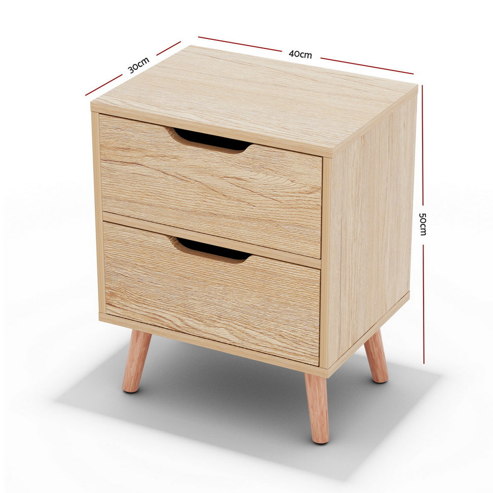 Bedside Table 2 Drawers Nightstand - Various Colours