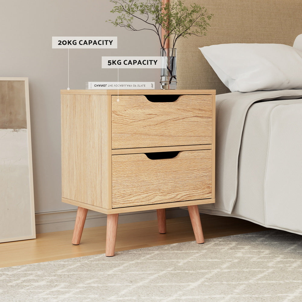 Bedside Table 2 Drawers Nightstand - Various Colours