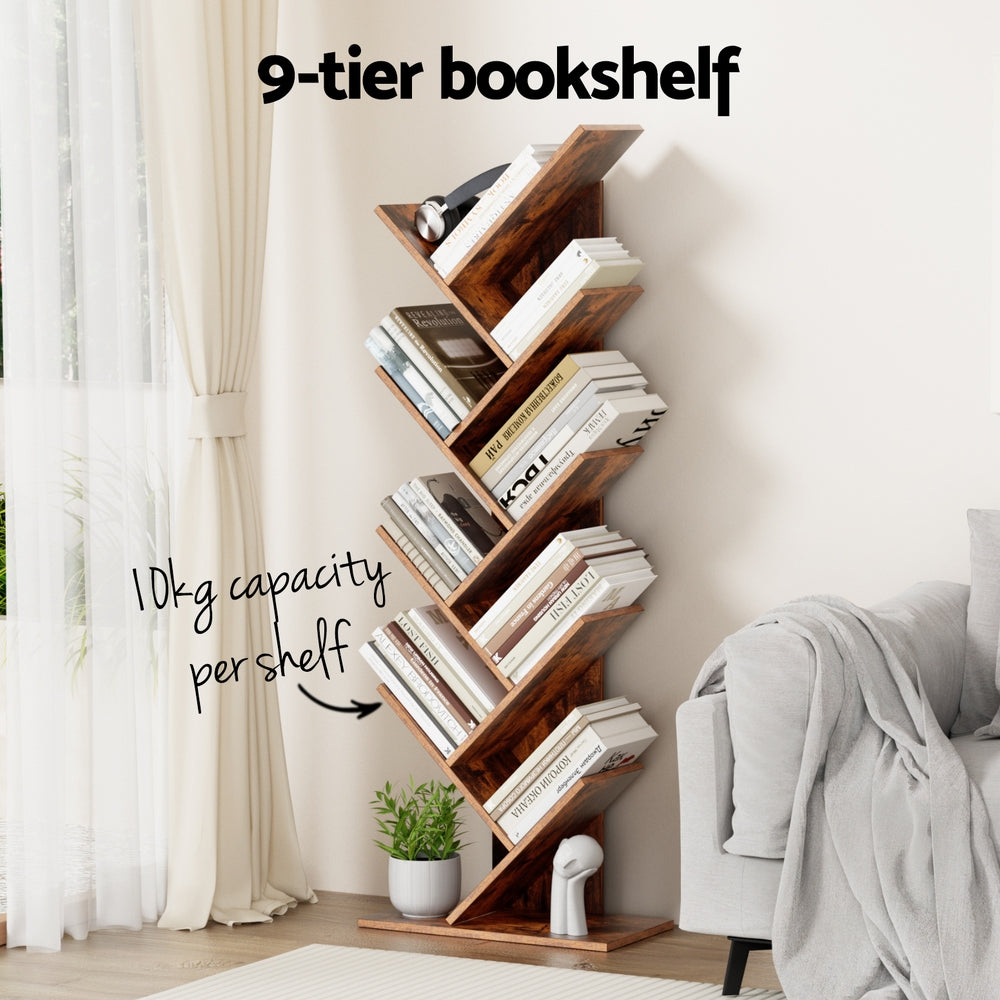 Artiss 9-Tier Walnut Tree Bookshelf