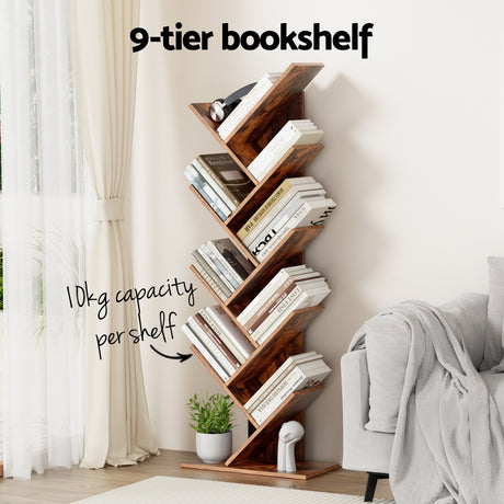 Artiss 9-Tier Walnut Tree Bookshelf