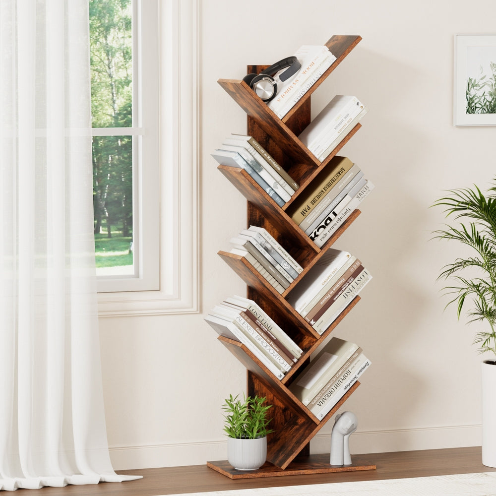 Artiss 9-Tier Walnut Tree Bookshelf