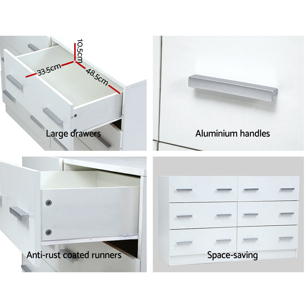 Contemporary 6-Drawer White Chest of Drawers