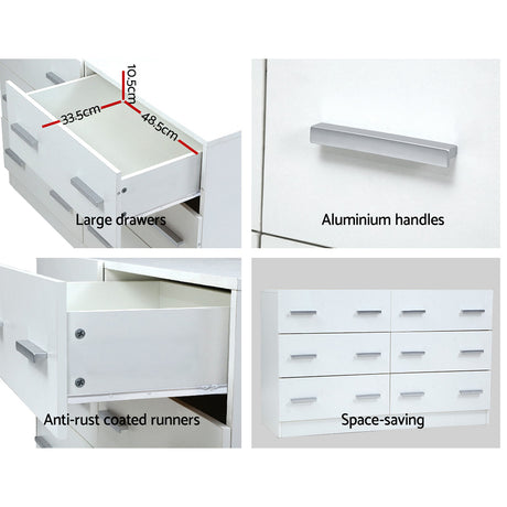 Contemporary 6-Drawer White Chest of Drawers