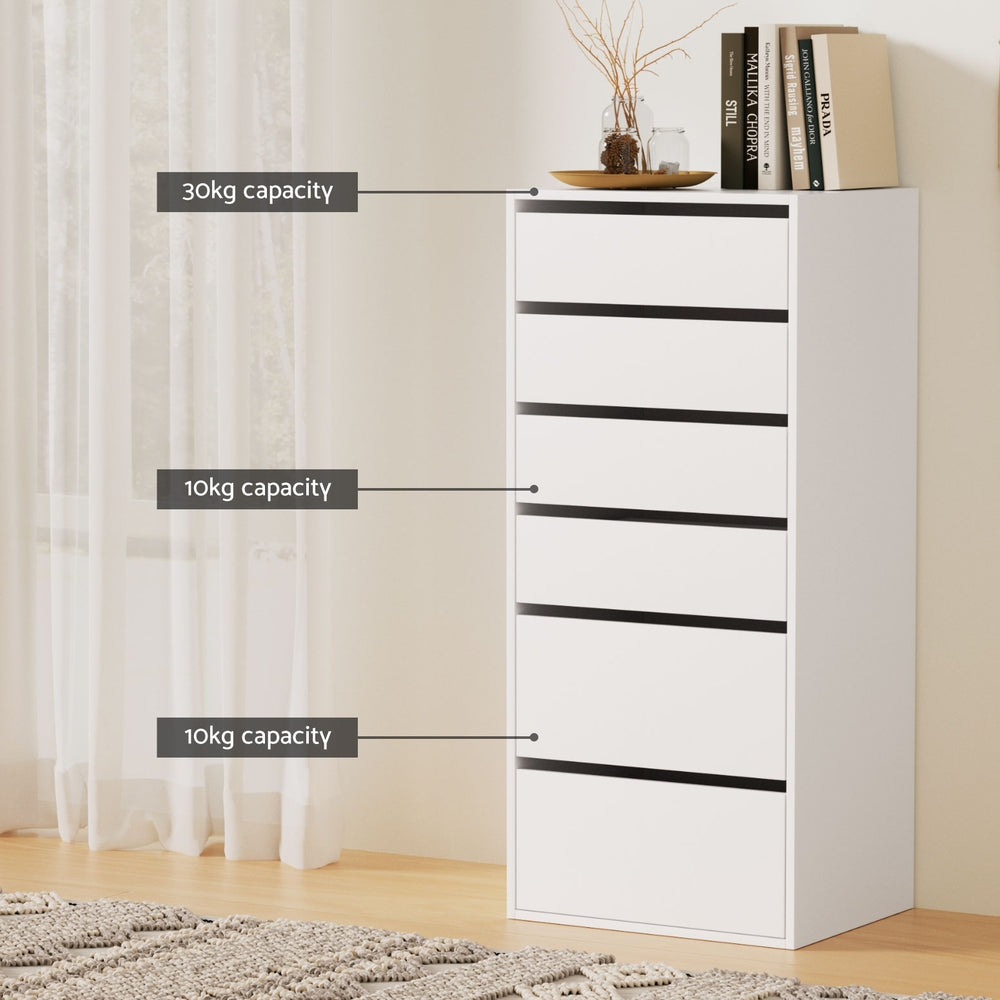 Elegant 6-Drawer Tallboy Dresser in White