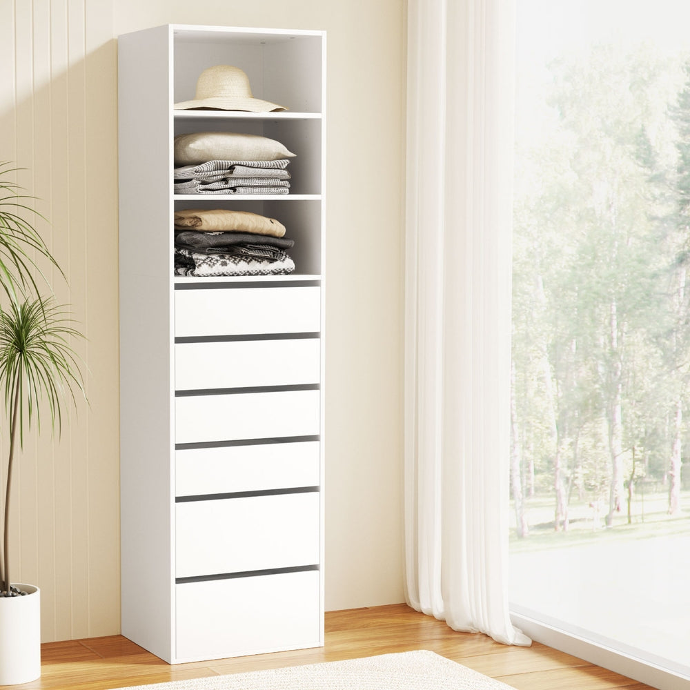 Elegant White 6-Drawer Tallboy Cabinet