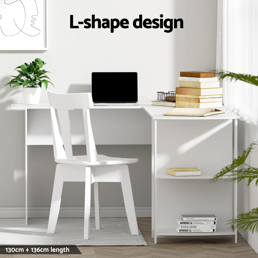 Artiss L-Shape White Computer Desk Shelf