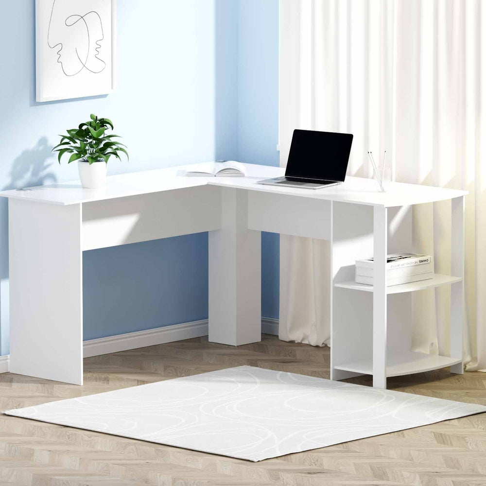 Artiss L-Shape White Computer Desk Shelf