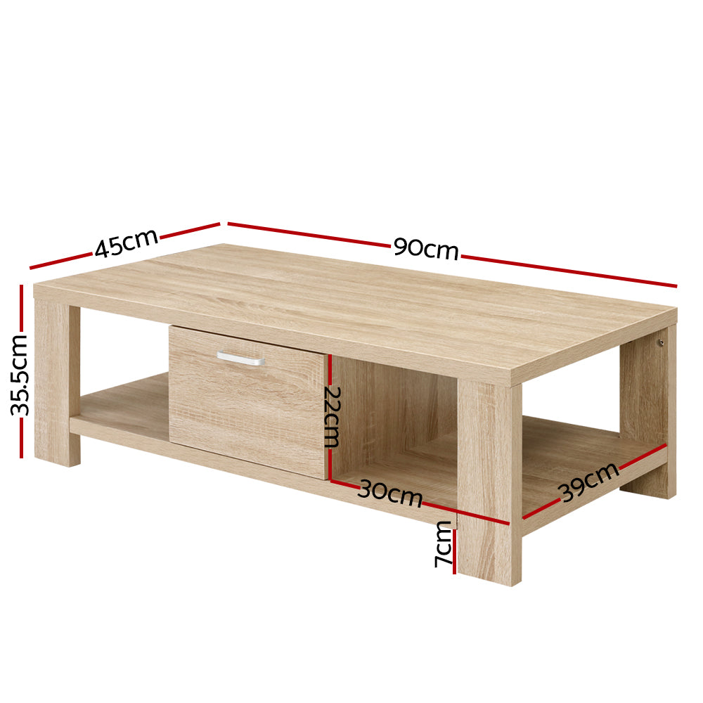 Artiss Maxi Coffee Table with Drawer - Oak