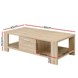 Artiss Maxi Coffee Table with Drawer - Oak