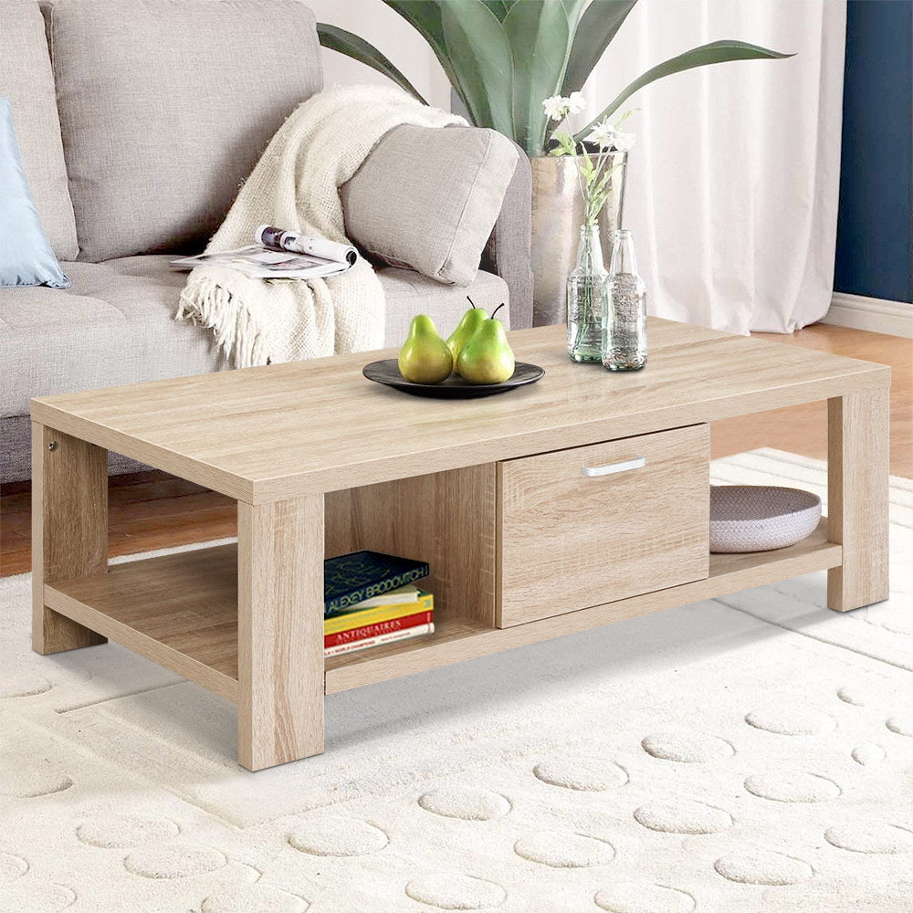 Artiss Maxi Coffee Table with Drawer - Oak