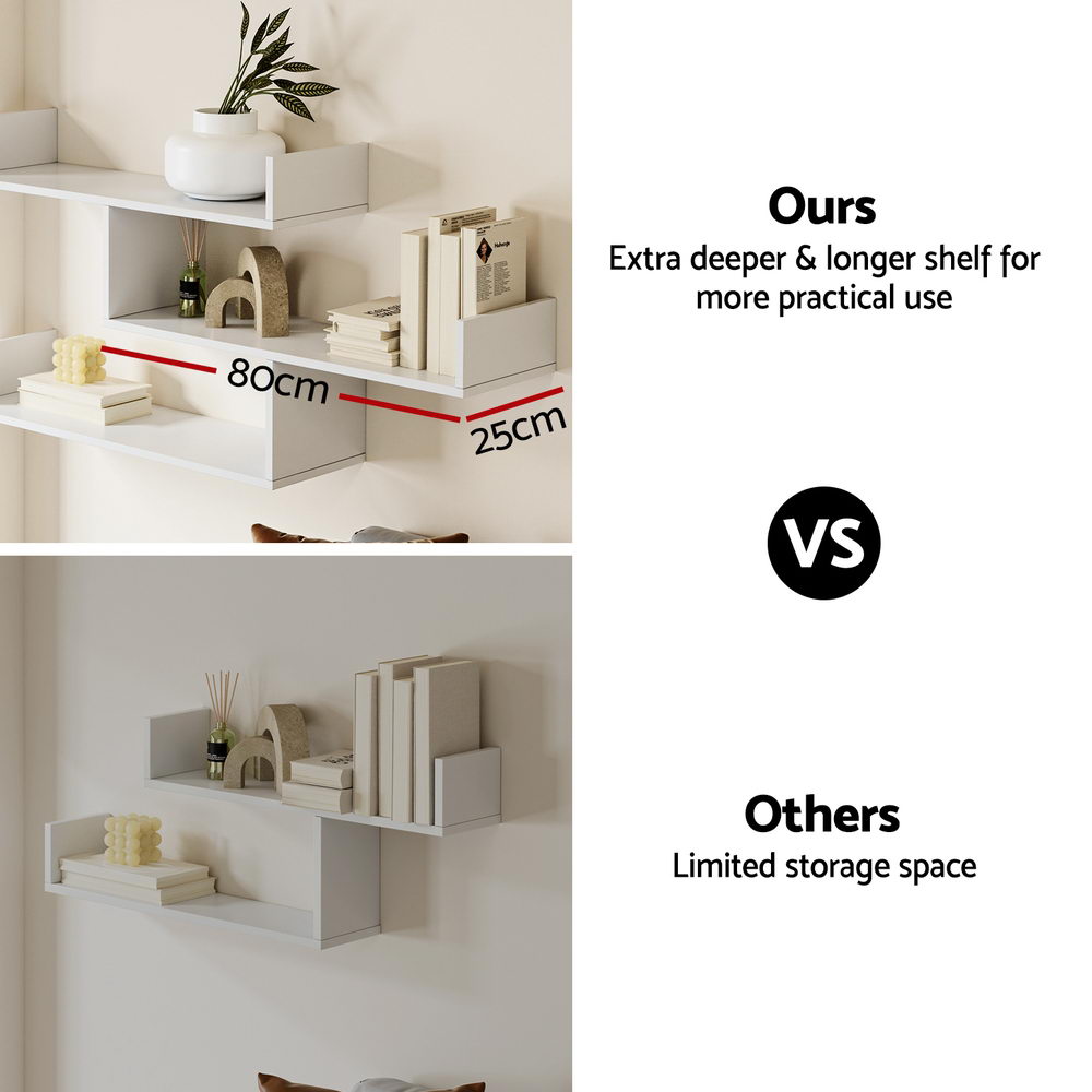 Artiss 3-Tier Floating Wall Shelf - White