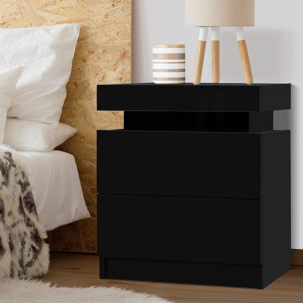 Bedside Table 2 Drawers Lift-up Storage - Various Colours