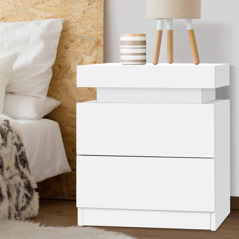 Bedside Table 2 Drawers Lift-up Storage - Various Colours