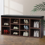 Walnut Shoe Rack Cabinet Bench with Cushioned Seat