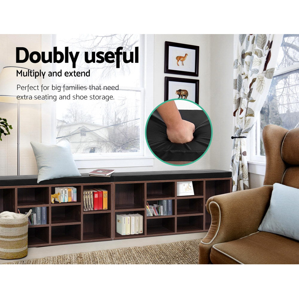 Walnut Shoe Rack Cabinet Bench with Cushioned Seat