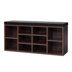 Walnut Shoe Rack Cabinet Bench with Cushioned Seat