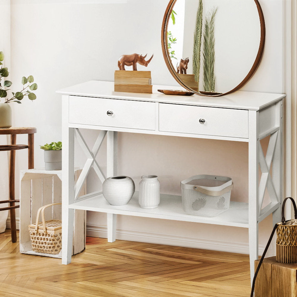 Artiss White Console Table with 2 Drawers