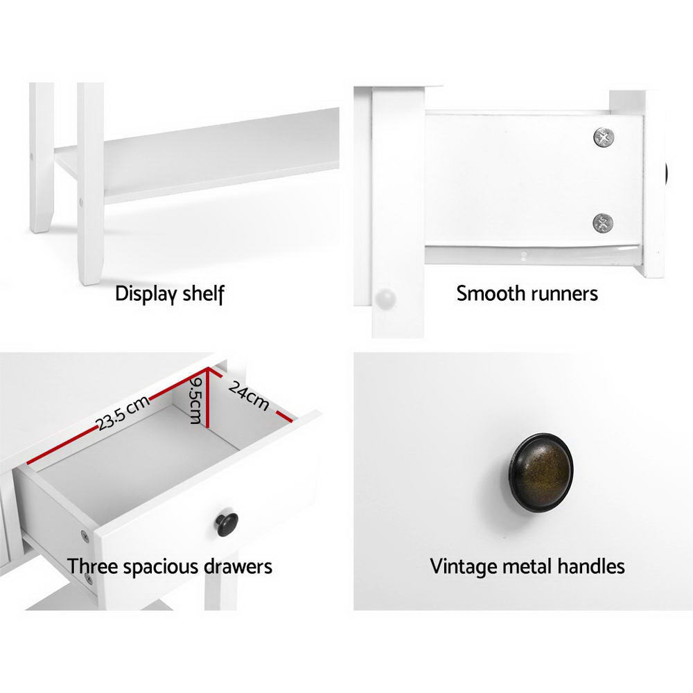 Artiss White Console Table with 3 Drawers