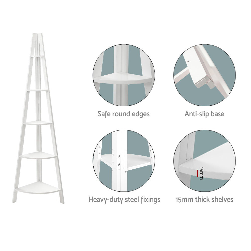 Artiss 5-Tier Corner Bookshelf - CANE White