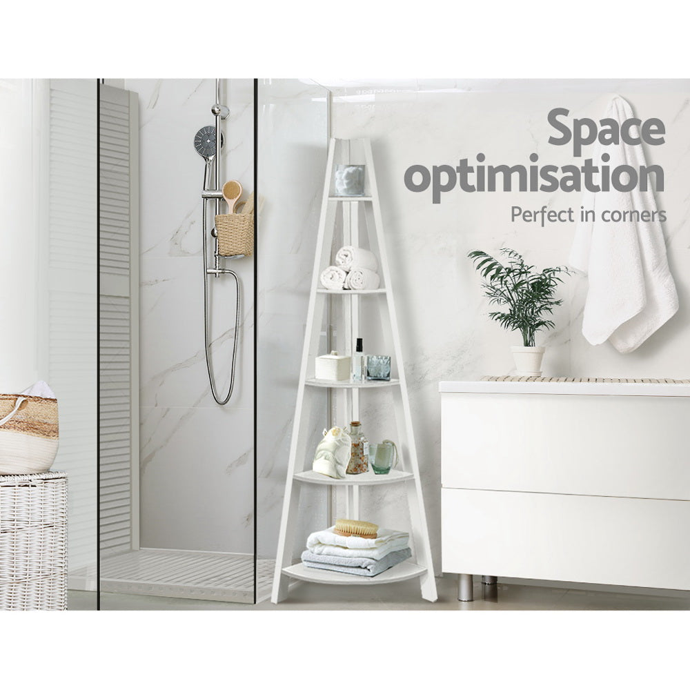 Artiss 5-Tier Corner Bookshelf - CANE White