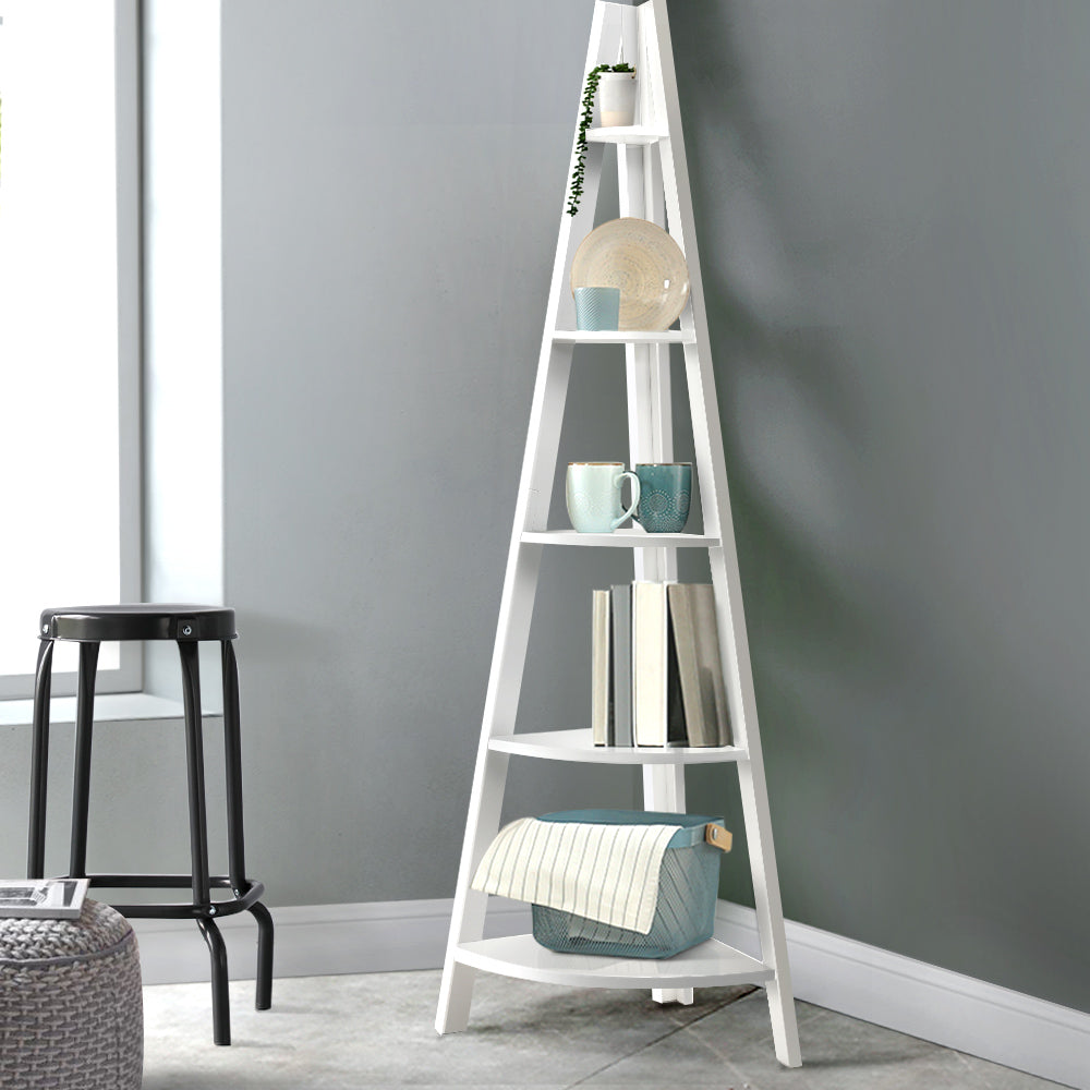 Artiss 5-Tier Corner Bookshelf - CANE White