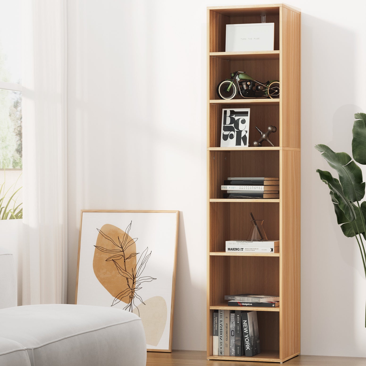 Artiss MILO Pine 7-Tier Bookshelf