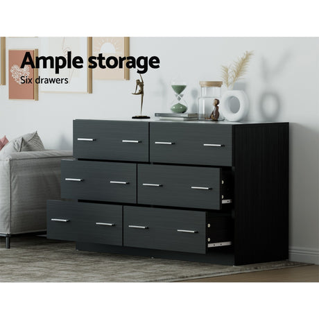 Elegant 6-Drawer Black Chest of Drawers