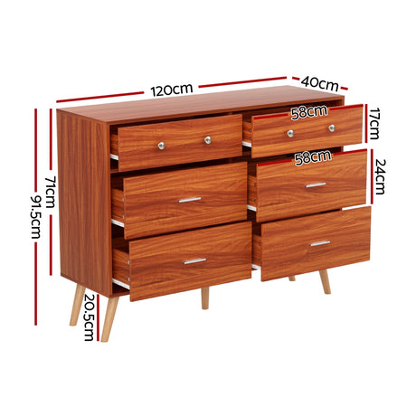 Walnut 6-Drawer Chest of Drawers Cabinet